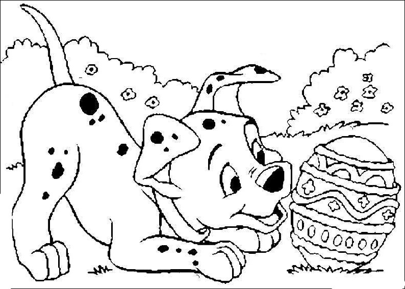 Coloriage des 101 Dalmatiens avec des chiots jouant sur la pelouse