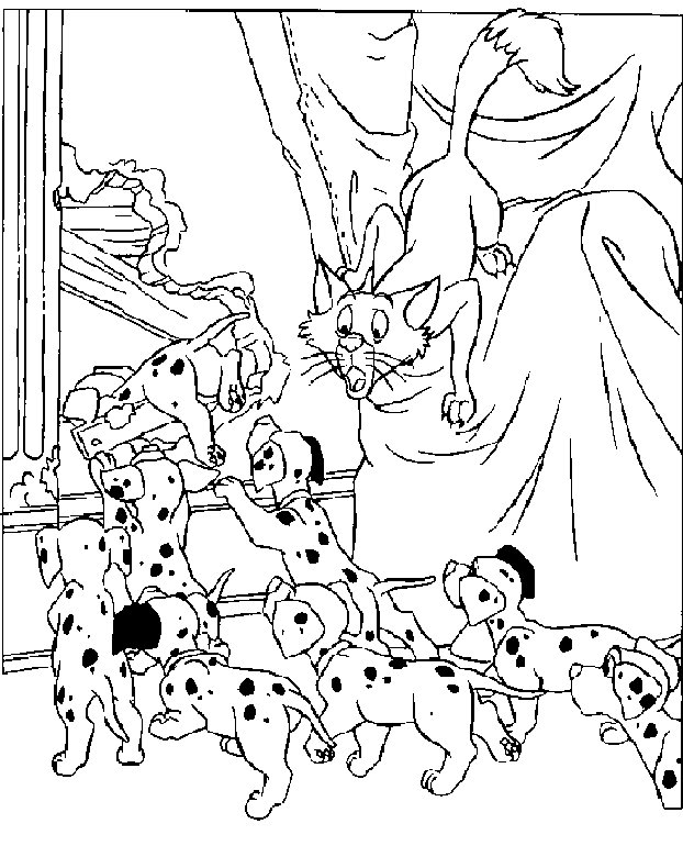Les 101 Dalmatiens jouant ensemble dans un paysage joyeux