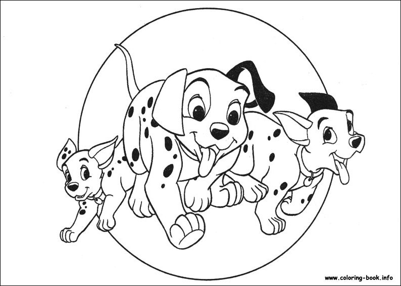 Coloriage des 101 Dalmatiens avec Pongo et Perdita dans un décor extérieur