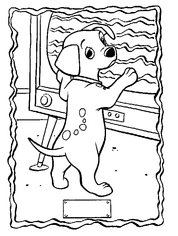 Coloriage des 101 Dalmatiens : une scène de jeu en extérieur Coloriage des 101 Dalmatiens : une scène de jeu en extérieur