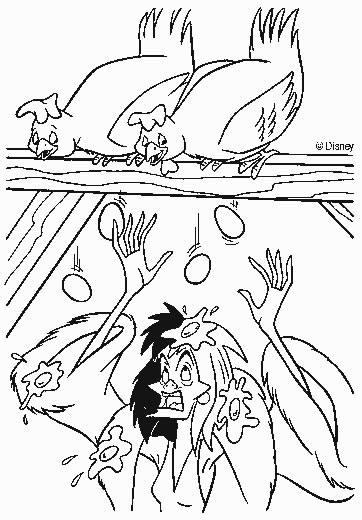 Coloriage des 101 Dalmatiens avec les chiots dans un décor simple