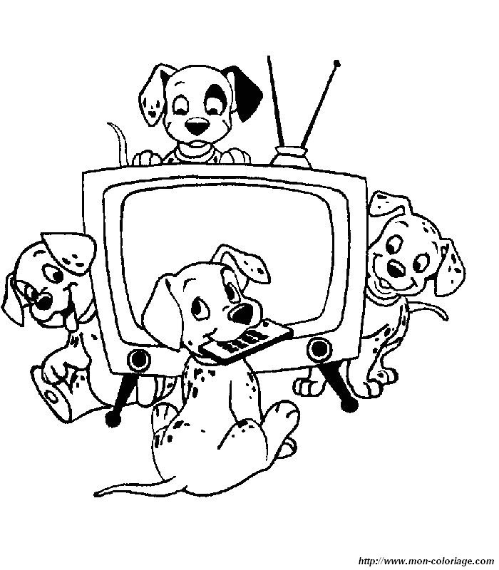 Coloriage des 101 Dalmatiens avec plusieurs chiots en jeu