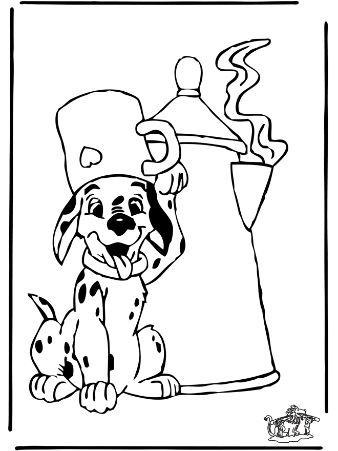 Coloriage des 101 Dalmatiens avec des chiots sur un fond simple
