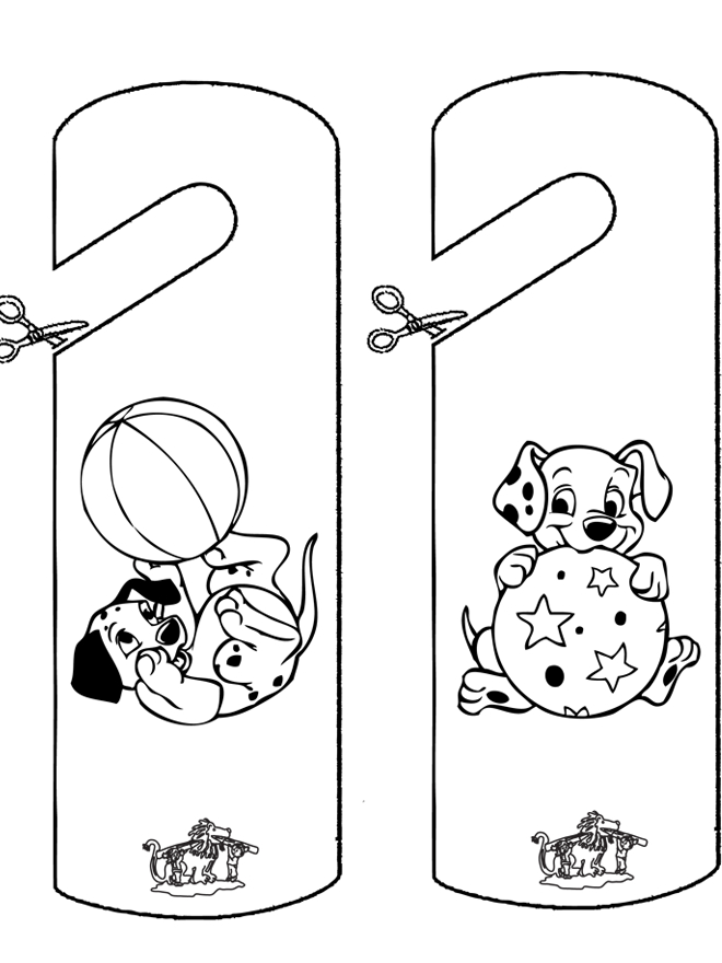 Coloriage des 101 Dalmatiens avec les chiots dans un décor en extérieur