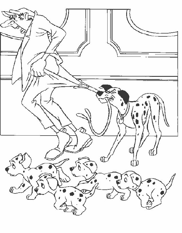 Coloriage des 101 Dalmatiens avec Pongo et Perdita dans leur environnement