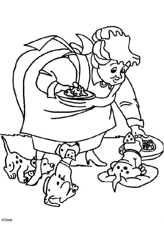 Coloriage des 101 Dalmatiens : les chiots jouent dans le jardin
