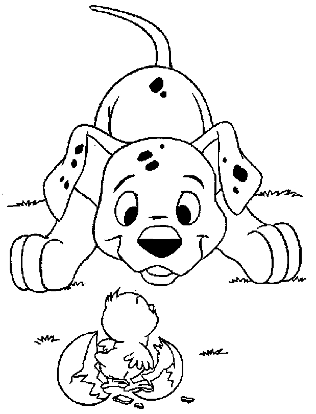 Coloriage des 101 Dalmatiens avec les chiots en train de jouer
