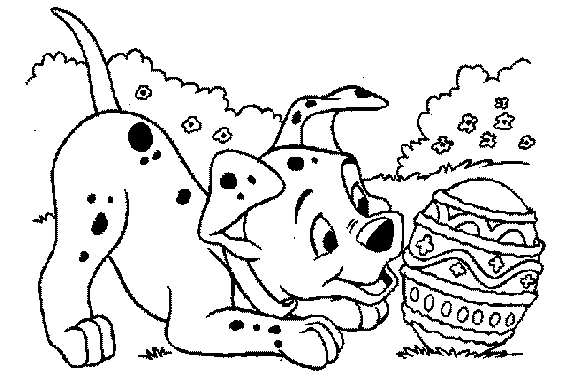Coloriage des 101 Dalmatiens avec des chiots jouant dans un jardin