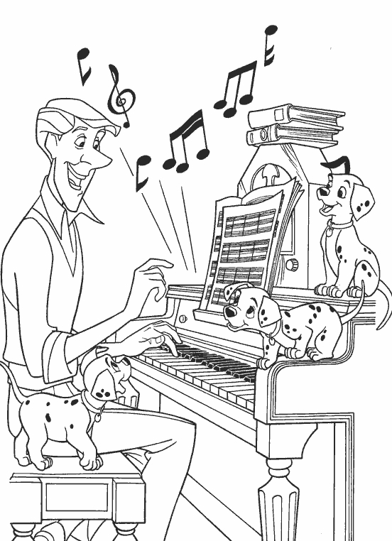 Coloriage des 101 Dalmatiens avec des chiots jouant dans un parc