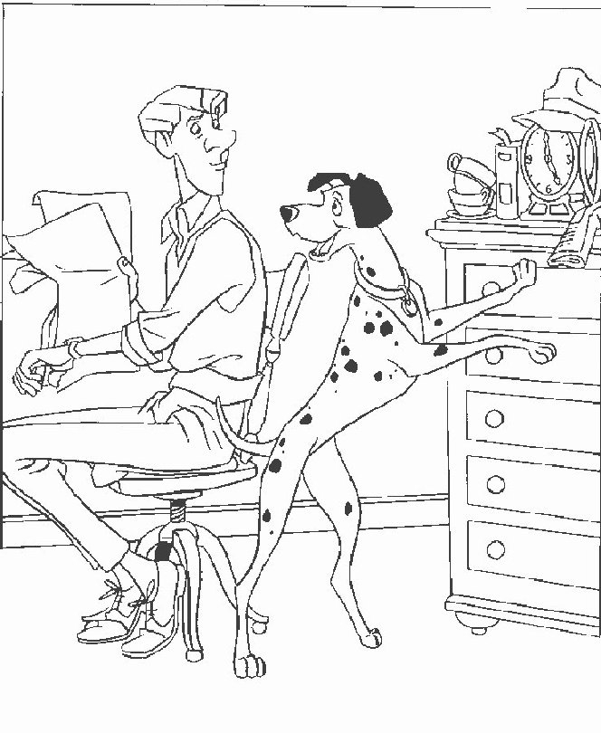 Coloriage des 101 Dalmatiens avec des chiots joueurs dans un décor en plein air