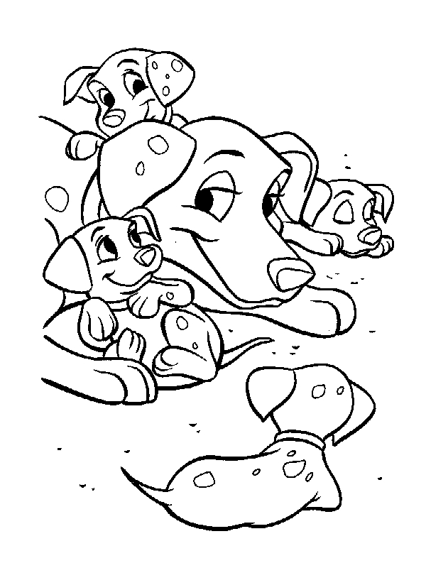 Coloriage des 101 Dalmatiens avec Pongo et Perdita dans un cadre paisible
