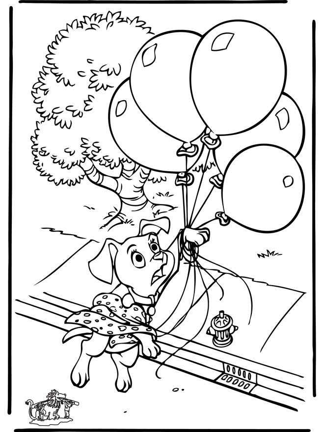 Coloriage des 101 Dalmatiens avec Pongo et Perdita dans un jardin