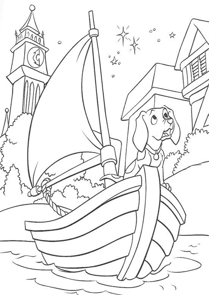 Coloriage des 101 Dalmatiens : une scène de jeu en plein air