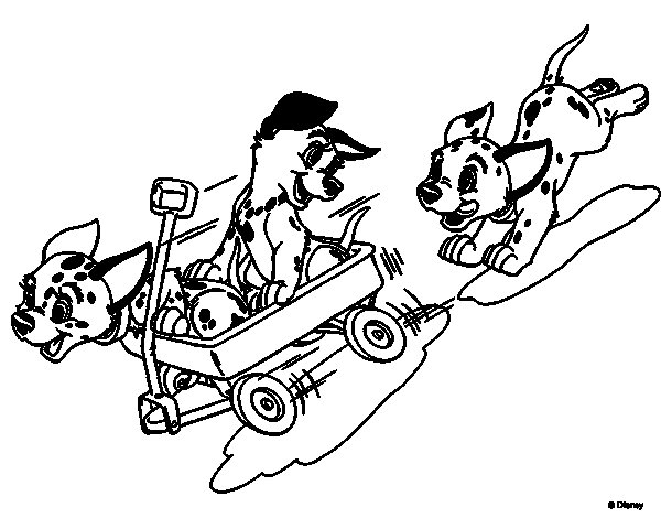 Les 101 Dalmatiens jouant dans un jardin ensoleillé