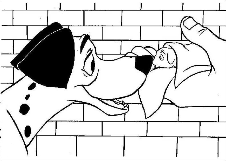 Coloriage des 101 Dalmatiens avec les chiots jouant dans le jardin