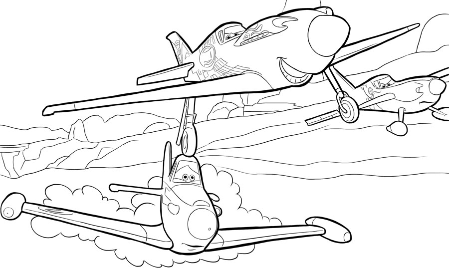 Coloriage d'avions en plein vol sur un ciel dégagé