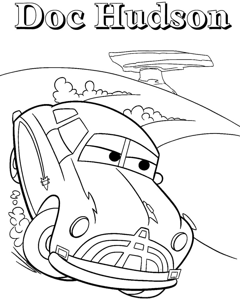 Coloriage de la voiture Lightning McQueen sur une route avec des montagnes