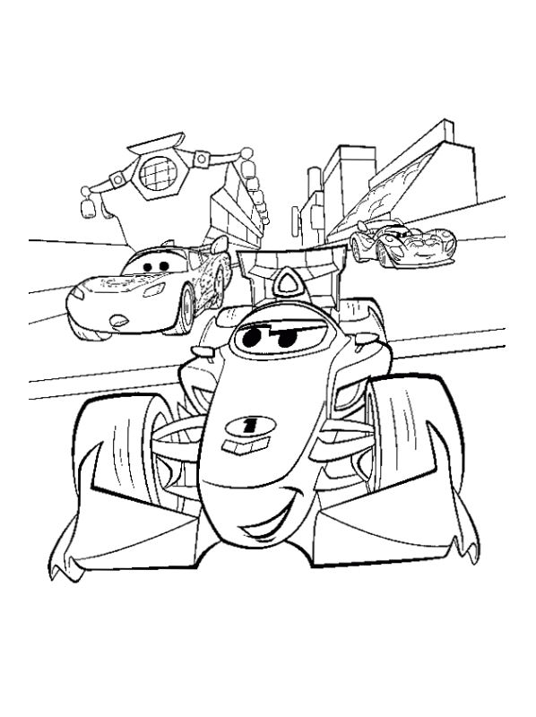 Coloriage de Flash McQueen en pleine course sur la piste