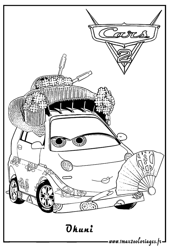 Coloriage de Lightning McQueen et de ses amis sur une piste de course