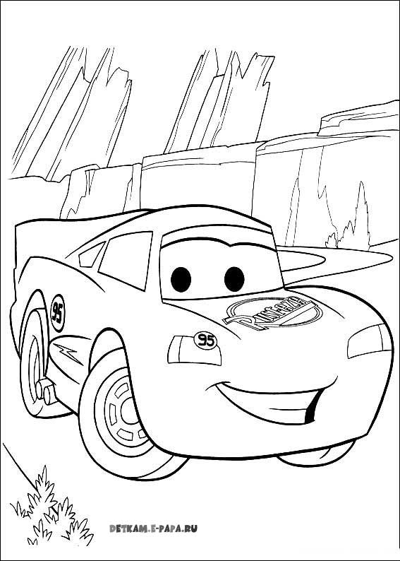 Coloriage de Flash McQueen sur une route ensoleillée