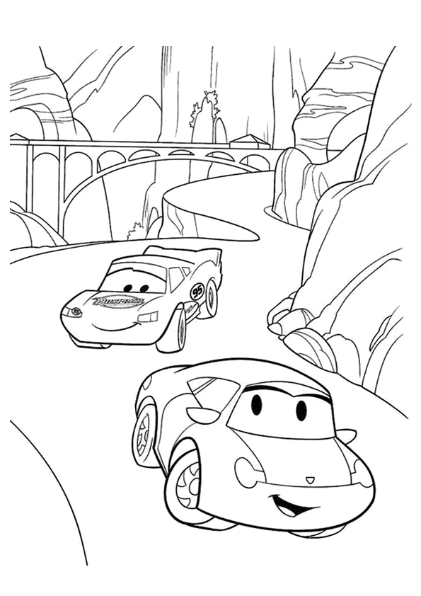 Coloriage de Flash McQueen et de ses amis dans une course automobile Coloriage de Flash McQueen et de ses amis dans une course automobile