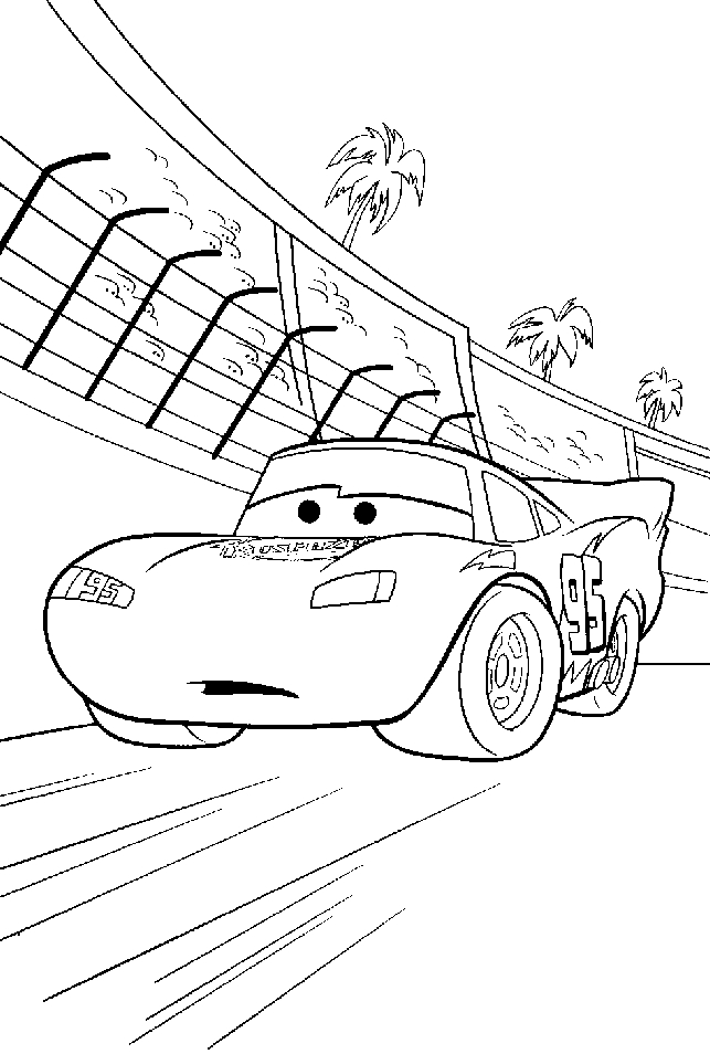 Coloriage de voitures anthropomorphes sur une route ensoleillée