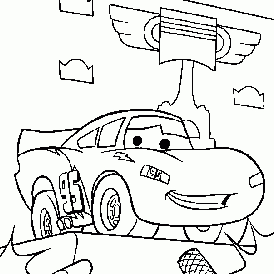 Coloriage de la voiture Lightning McQueen sur une route désertique