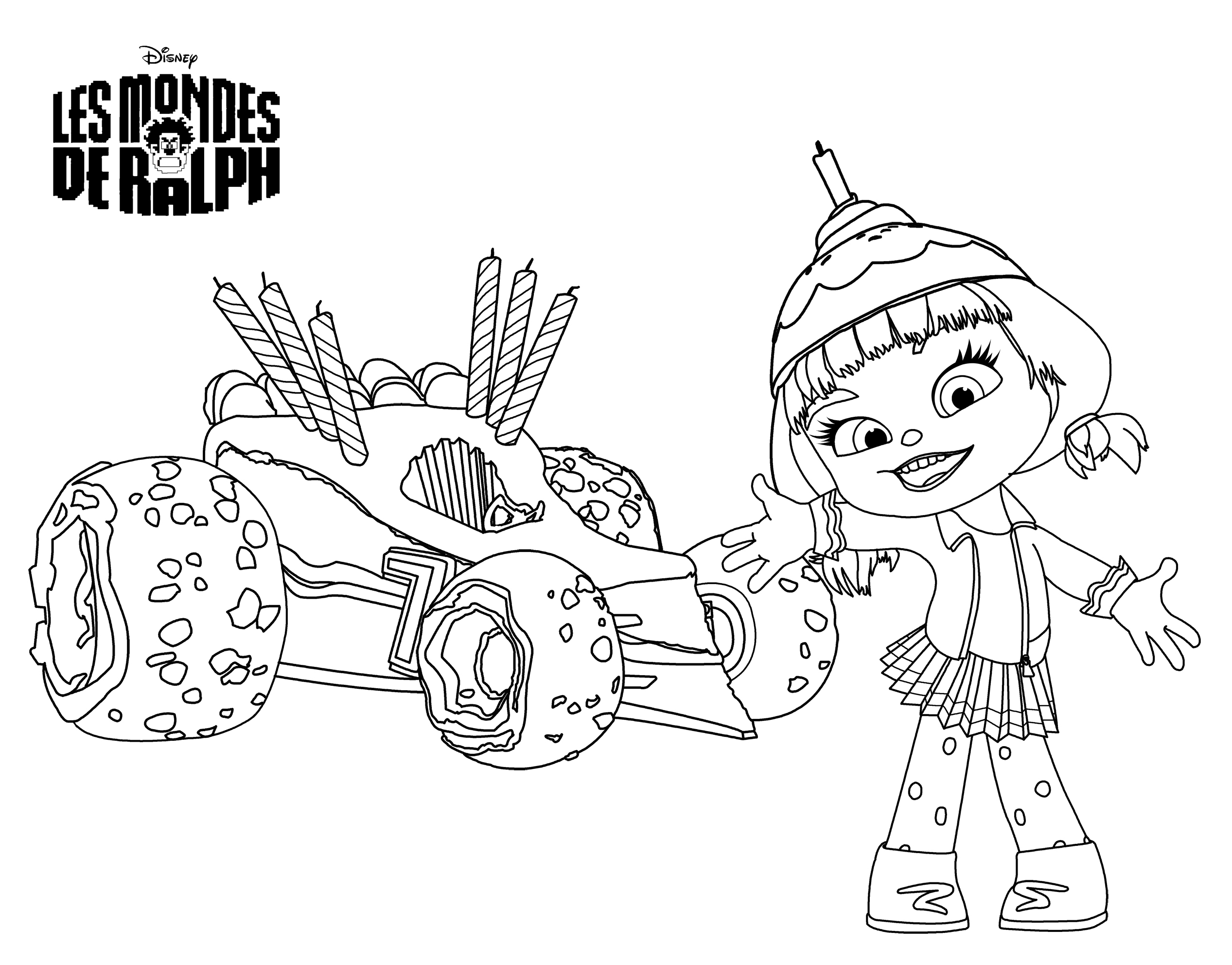 Coloriage de Ralph et Vanellope dans un décor de jeu vidéo