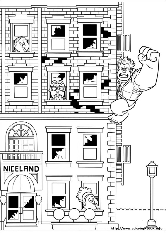 Coloriage des personnages de Ralph dans un décor inspiré du jeu vidéo