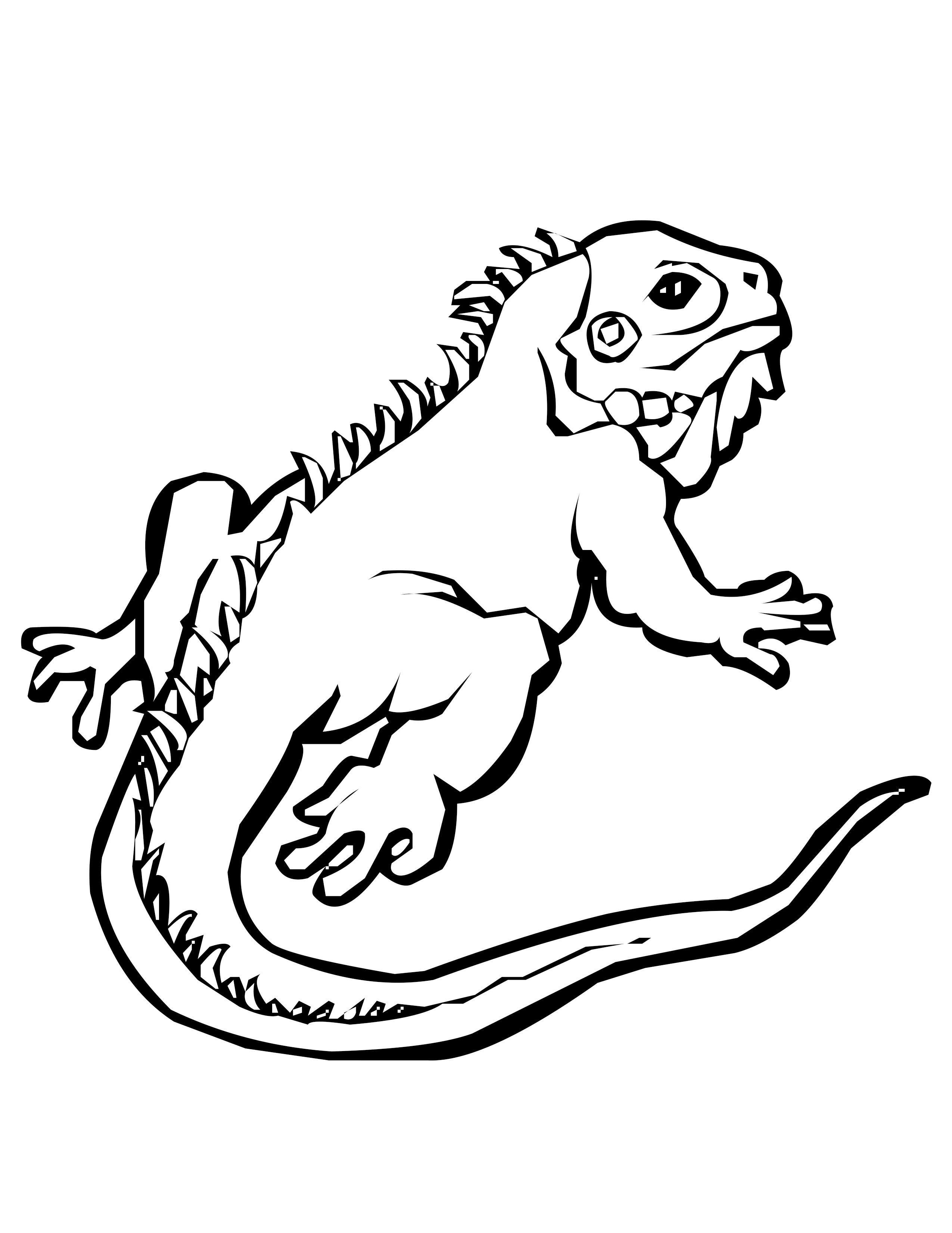 Coloriage de lézards sur une pierre, entourés de feuillage