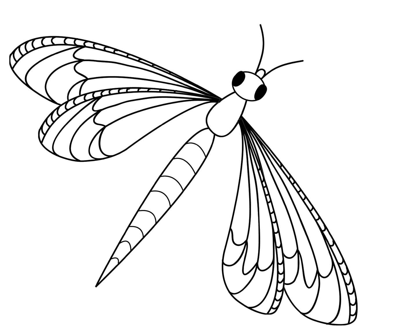 Coloriage d'une libellule sur une branche avec des motifs floraux