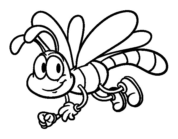 Coloriage d'une libellule posée sur une feuille au bord de l'eau