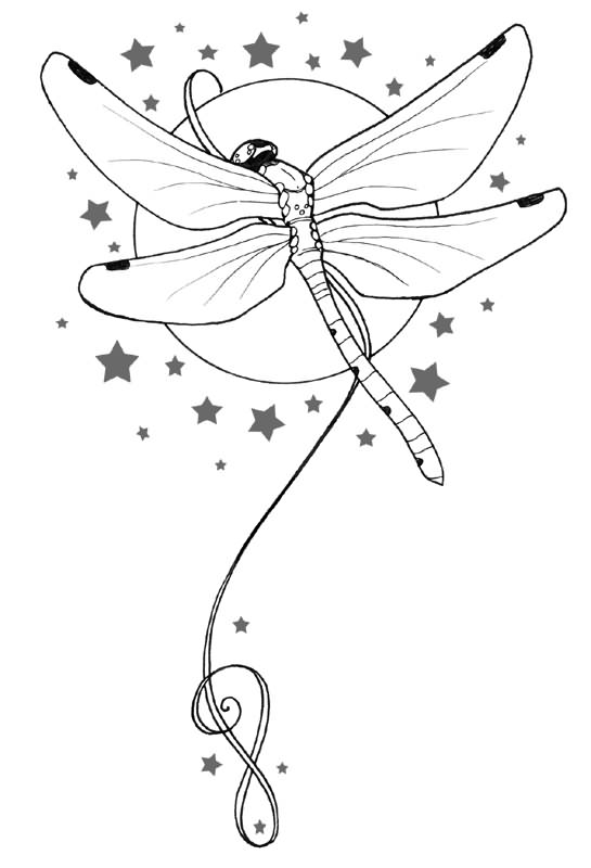 Libellule délicate sur fond floral à colorier