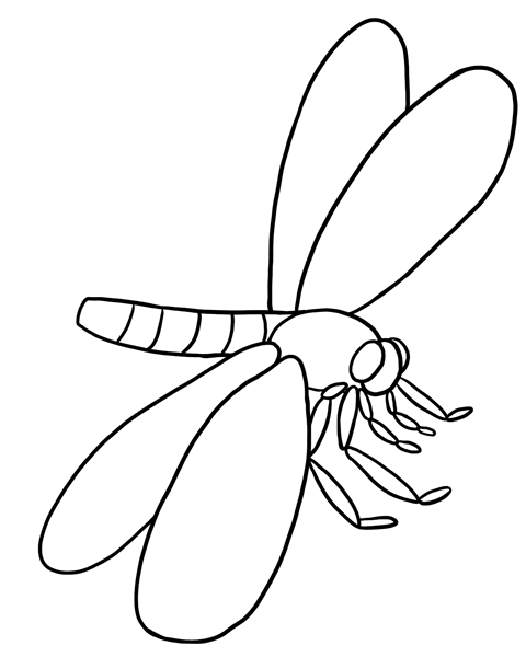 Coloriage d'une libellule posée sur une fleur