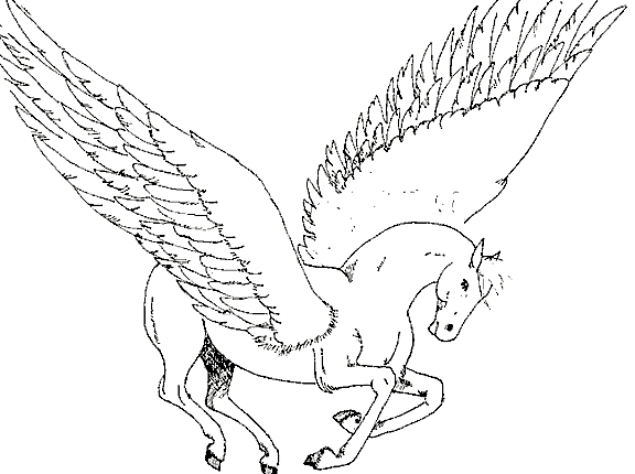 Licorne courant dans un paysage de collines et d'arbres
