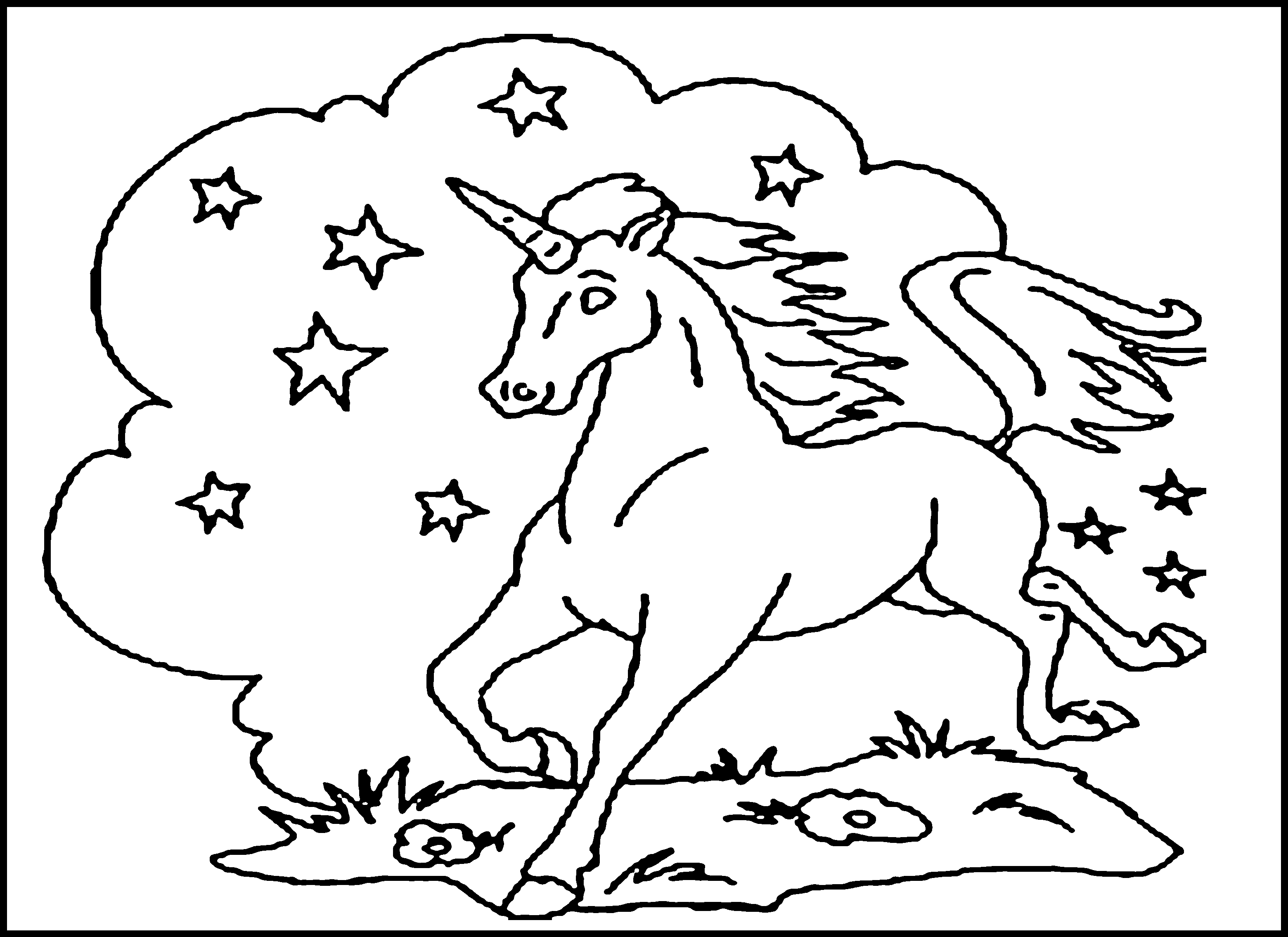 Licorne galopant dans un paysage pastoral