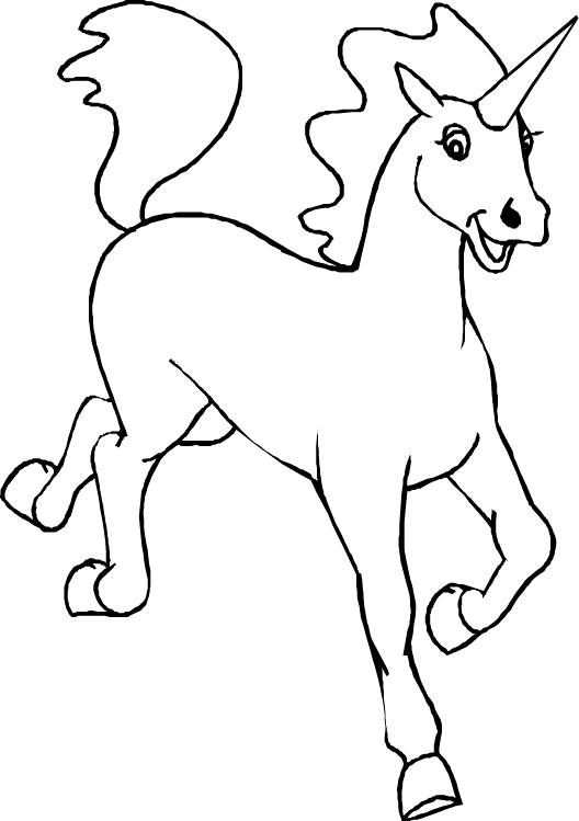 Coloriage d'une licorne galopant dans un paysage champêtre