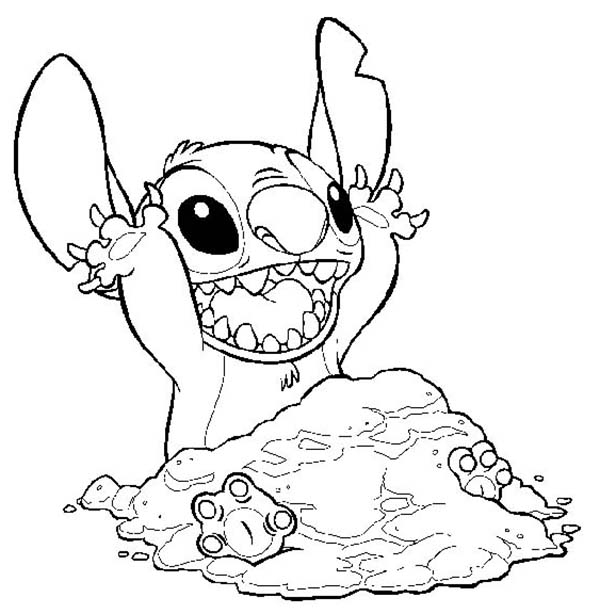Coloriage de Lilo et Stitch en pleine aventure sur la plage