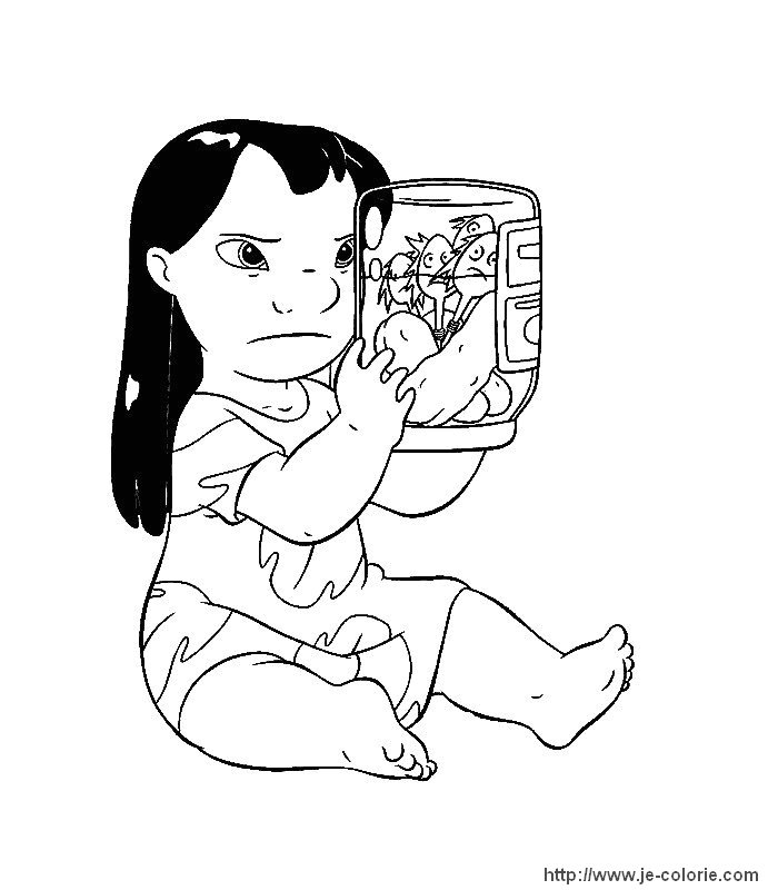 Coloriage de Lilo et Stitch en pleine aventure sur l'île