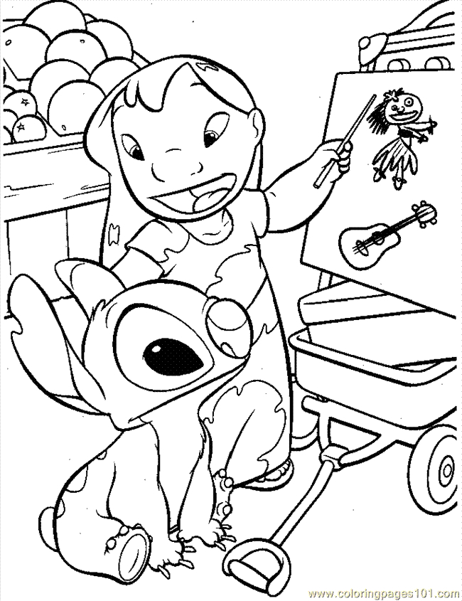 Coloriage de Lilo et Stitch en pleine aventure sur la plage