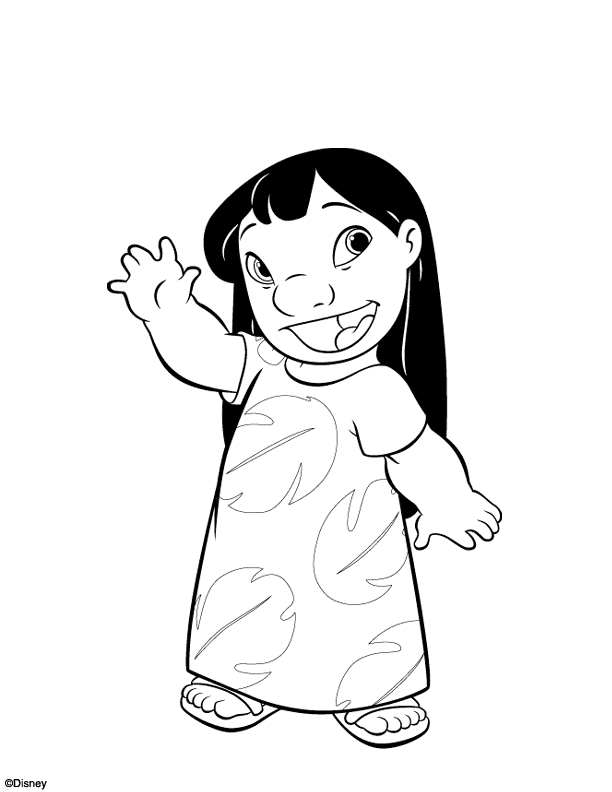 Coloriage de Lilo et Stitch dans un décor tropical