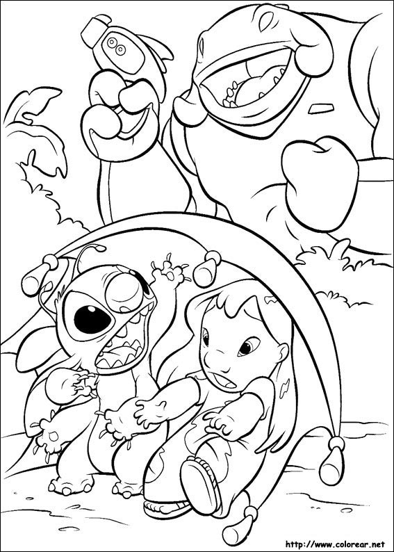 Coloriage de Lilo et Stitch en pleine aventure sur la plage