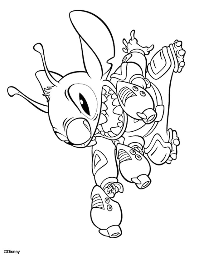 Coloriage de Lilo et Stitch sur la plage avec des palmiers