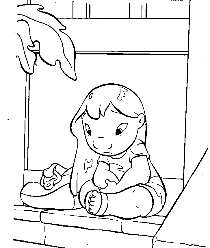 Coloriage de Lilo et Stitch en pleine aventure sur la plage