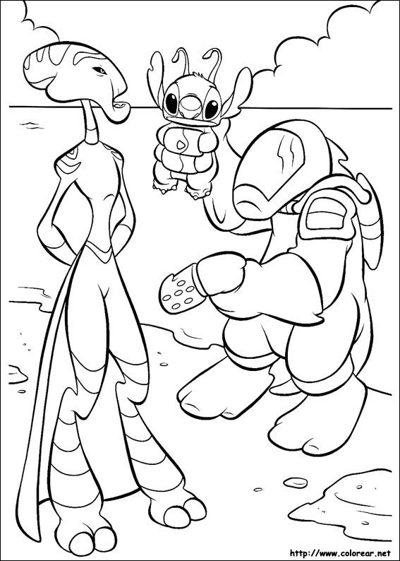 Coloriage de Lilo et Stitch dans un décor tropical