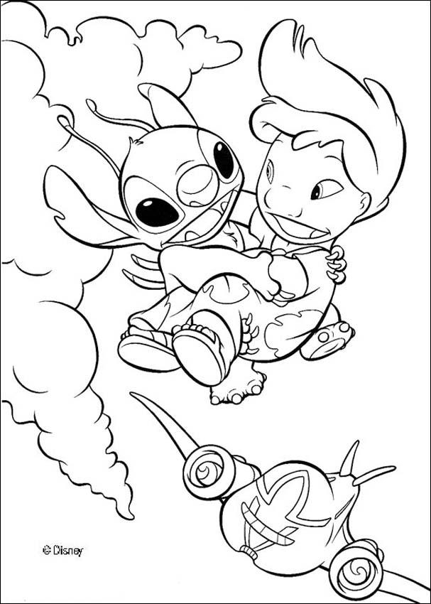 Coloriage de Lilo et Stitch en pleine aventure sur la plage