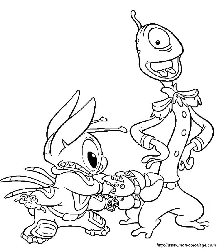 Coloriage de Lilo et Stitch en pleine aventure sur la plage
