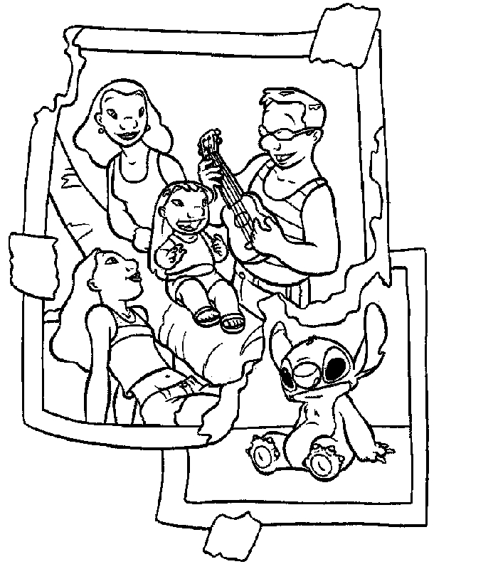 Coloriage de Lilo et Stitch en pleine aventure sur l'île
