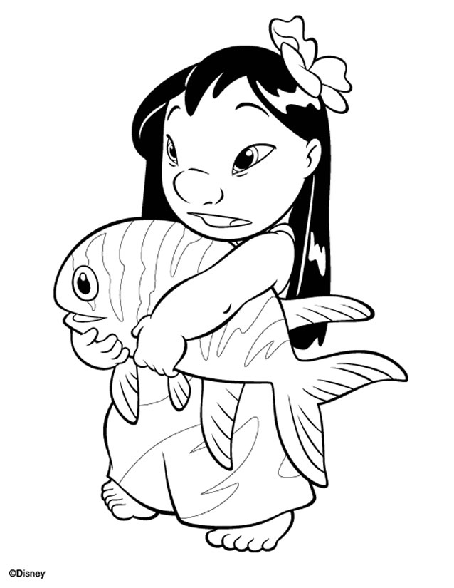 Coloriage de Lilo et Stitch jouant sur la plage avec des palmiers