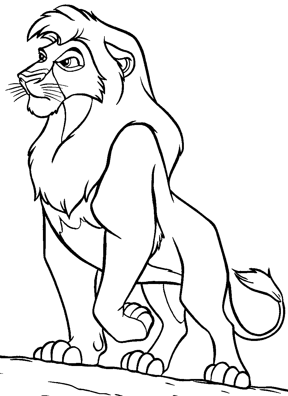 Coloriage d'un lion majestueux dans la savane